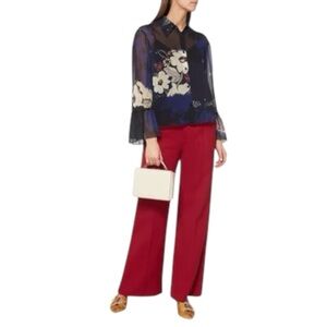 See by Chloe Navy Floral-Print Sheer Shirt